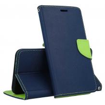 Кожен калъф Flip тефтер със стойка MERCURY Fancy Diary за Samsung Galaxy A41- тъмно син със зелено
