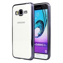 Луксозен силиконов калъф / гръб / TPU за Samsung Galaxy J3 2016 J320 - прозрачен / черен кант