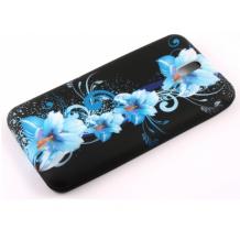 Силиконов калъф / гръб / TPU за HTC Desire 610 - черен / сини цветя