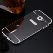 Луксозен алуминиев бъмпер с твърд гръб за Samsung Galaxy S6 G920 - тъмно сив / огледален