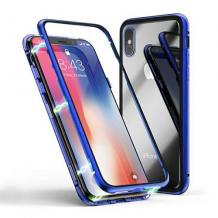 Магнитен калъф Bumper Case 360° FULL за Apple iPhone XR - прозрачен / синя рамка