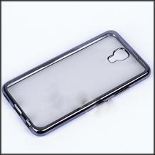 Луксозен силиконов калъф / гръб / TPU за LG X Screen - прозрачен / сребрист кант
