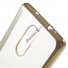 Луксозен силиконов гръб TPU за Lenovo Vibe K5 Note A7020 - прозрачен / златист кант