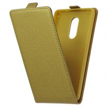 Кожен калъф Flip тефтер Flexi със силиконов гръб за Huawei Y7 - златен