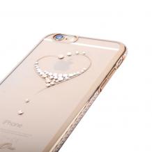 Луксозен твърд гръб KINGXBAR Swarovski Diamond за Apple iPhone 7 - прозрачен със златен кант / Heart