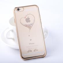 Луксозен твърд гръб KINGXBAR Swarovski Diamond за Apple iPhone 7 - прозрачен със златен кант / Heart