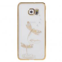 Луксозен твърд гръб KINGXBAR Swarovski Diamond за Samsung Galaxy S7 Edge G935 / Galaxy S7 Edge - прозрачен със златен кант / Dragonfly