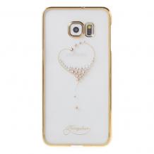 Луксозен твърд гръб KINGXBAR Swarovski Diamond за Samsung Galaxy S7 Edge G935 / Galaxy S7 Edge - прозрачен със златен кант / Loving Heart