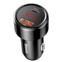 Универсално зарядно за кола Baseus LED Display Dual USB & USB-C QC 4.0 Car Charger 45W - черно