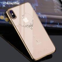 Луксозен гръб KINGXBAR Swarovski Diamond за Apple iPhone XS Max - прозрачен / златист кант / сърце