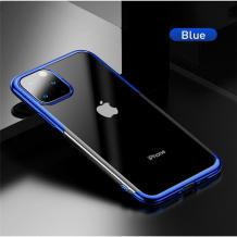 Луксозен силиконов калъф / гръб / TPU Baseus Shining Case за Apple iPhone 11 6.1'' - прозрачен / син кант