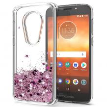 Луксозен твърд гръб 3D Water Case за Motorola Moto E5 - прозрачен / течен гръб със светло розов брокат