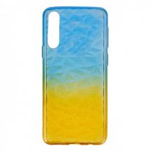 Луксозен силиконов калъф / гръб / TPU за Samsung Galaxy A7 2018 A750F - призма / синьо и жълто / брокат