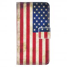 Кожен калъф Flip тефтер Flexi със стойка за Samsung Galaxy J5 J500 - Retro American Flag