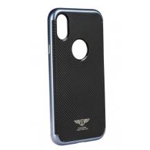 Луксозен твърд гръб за Apple iPhone X - черен / син кант / Carbon