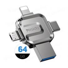 OTG USB + Type-C + Micro + Lightning Yesido FL15 4 in1 Flash памет 64GB USB 3.0 - YESIDO