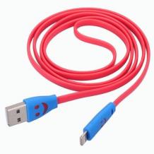 USB кабел / USB Charging Cable за Apple iPhone 5 / iPhone 5S / iPhone 5C / iPhone 6 - цикламен / Smiley Face