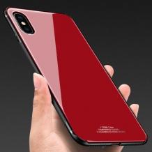 Луксозен стъклен твърд гръб за Apple iPhone XS Max - червен