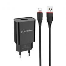 Универсално зарядно устройство 220V BOROFONE BA20A 2.1A / iOS (iPhone) кабел - черно