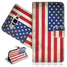 Кожен калъф Flip тефтер Flexi със стойка за Samsung Galaxy J5 J500 - Retro American Flag