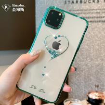 Луксозен твърд гръб KINGXBAR Swarovski Diamond за Apple iPhone 11 Pro 5.8" - прозрачен / тюркоаз кант / сърце