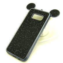 Луксозен силиконов калъф / гръб / TPU 3D с камъни за Samsung Galaxy S8 G950 - черен / миши ушички
