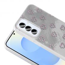 Луксозен силиконов калъф / гръб / TPU Ponti Case за Samsung Galaxy A36 5G - сив кейс / сърца с камъни