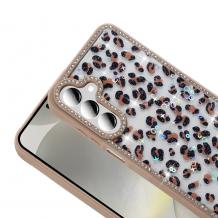 Луксозен гръб / кейс / Pearl Case с камъни за Samsung Galaxy A16 -  леопард