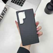 Луксозен гръб / кейс / Troy Case с безжично зареждане MagSafe за Samsung Galaxy S24 Ultra - черен / carbon