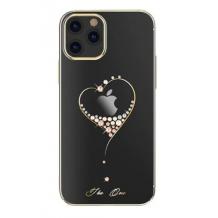 Луксозен твърд гръб KINGXBAR Swarovski Diamond Wish Series за Apple iPhone 13 6.1" - прозрачен със златист кант / сърце