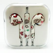 Стерео слушалки 3.5mm за смартфон - бели / червени и кафеви цветя