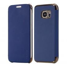 Луксозен кожен калъф тефтер ROCK Veena Series за Samsung Galaxy S7 Edge G935 - тъмно син