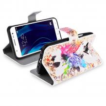 Кожен калъф Flip тефтер Flexi със стойка за Samsung Galaxy J5 J500 - бял / многоцветна пеперуда