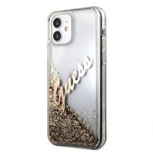 Оригинален гръб 3D Guess Glitter Case за Apple iPhone 12 /12 Pro 6.1'' - златист надпис / златист брокат