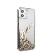 Оригинален гръб 3D Guess Glitter Case за Apple iPhone 12 /12 Pro 6.1'' - златист надпис / златист брокат