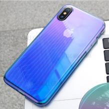 Луксозен силиконов гръб BASEUS Glow Case за Apple iPhone XS Max - преливащ / прозрачно и синьо