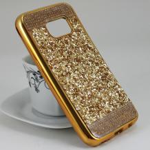 Луксозен силиконов калъф / гръб / TPU с камъни за Samsung Galaxy S7 G930 - златист