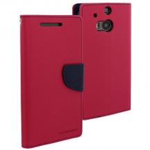 Кожен калъф Flip тефтер със стойка Mercury GOOSPERY Fancy Diary Case за HTC One M8 - цикламен
