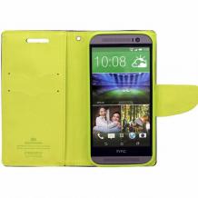 Кожен калъф Flip тефтер със стойка Mercury GOOSPERY Fancy Diary Case за HTC One M8 - син