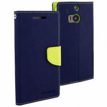 Кожен калъф Flip тефтер със стойка Mercury GOOSPERY Fancy Diary Case за HTC One M8 - син