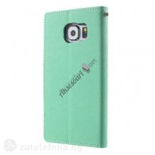 Кожен калъф Flip тефтер Mercury GOOSPERY Fancy Diary със стойка за Samsung Galaxy S6 Edge G925 - зелено и тъмно синьо