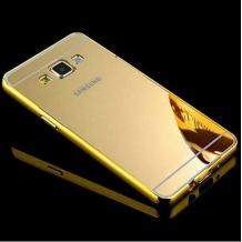 Луксозен алуминиев бъмпер с твърд гръб за Samsung Galaxy J1 - златист / огледален