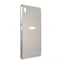 Луксозен алуминиев бъмпер с твърд гръб за Sony Xperia Z3 - сребрист / огледален
