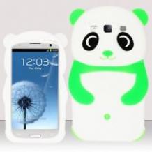 Силиконов предпазен калъф / гръб / TPU 3D за Samsung Galaxy S3 S III SIII I9300 - panda / бяло със зелено