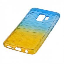 Луксозен силиконов калъф / гръб / TPU за Samsung Galaxy A7 2018 A750F - призма / синьо и жълто / брокат