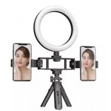 Комплект LED ринг лампа K316 с трипод / 2 въртящи се на 360 градуса стойки за телефони