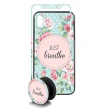 Луксозен твърд гръб 3in1 със стъклен протектор и Popsocket за Apple iPhone 6 / iPhone 6S - Just Breathe