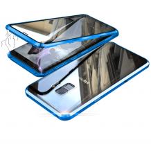 Магнитен калъф Bumper Case 360° FULL за Samsung Galaxy S9 G960 - прозрачен / синя рамка