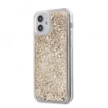  Луксозен гръб 3D Guess Glitter Case за Apple iPhone 12 mini 5.4" - прозрачен / златист брокат