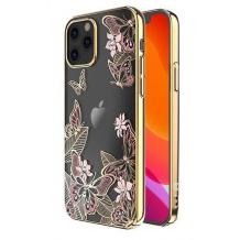 Луксозен твърд гръб KINGXBAR Swarovski Diamond за Apple iPhone 12 /12 Pro 6.1'' - прозрачен със златен кант / пеперуди